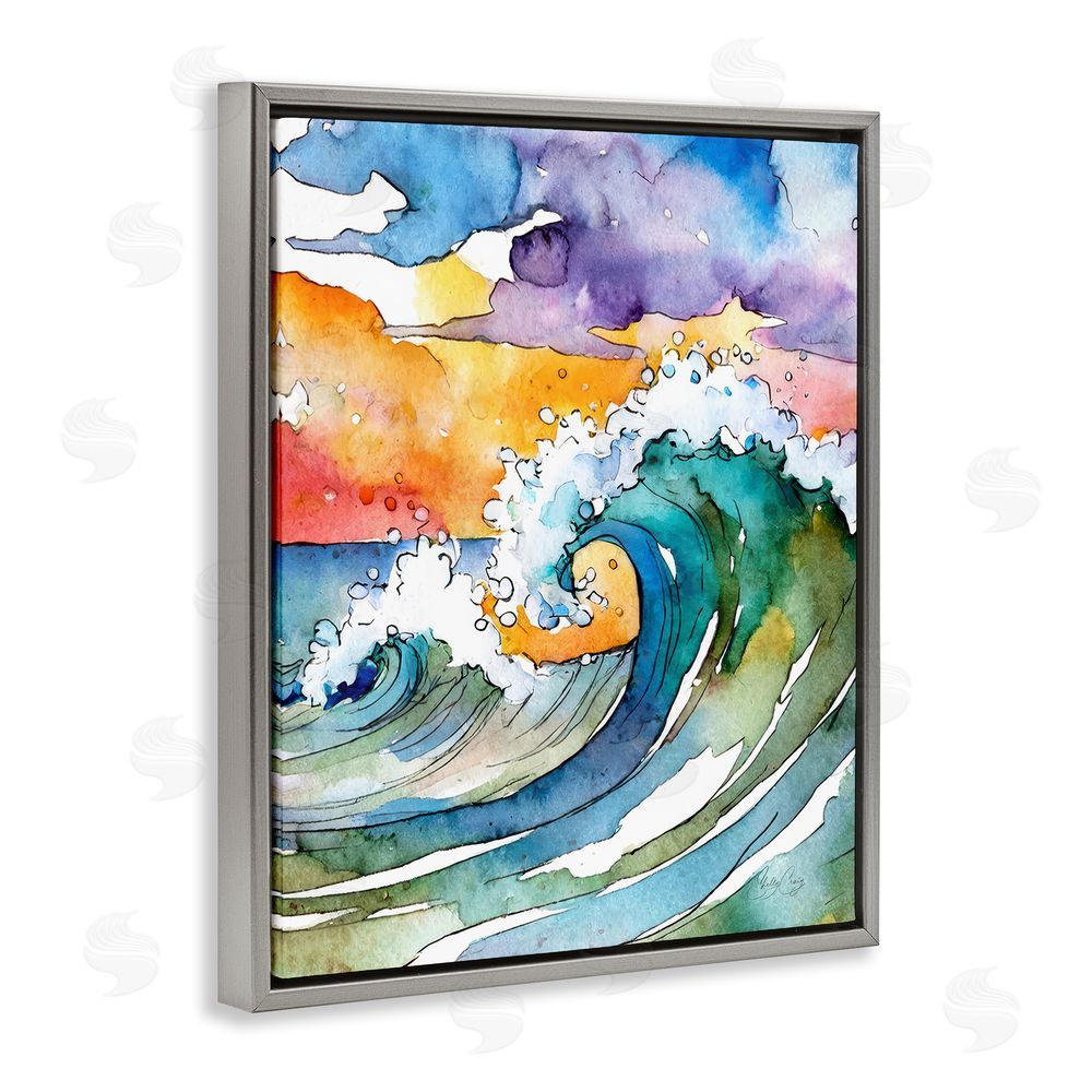 Shelly Craig Vibrant Sunrise Surf Gray Floating Frame Canvas Wall Art Print