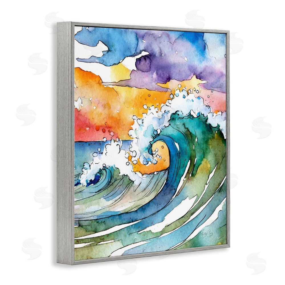 Shelly Craig Vibrant Sunrise Surf Gray Framed Giclee Wall Art Print