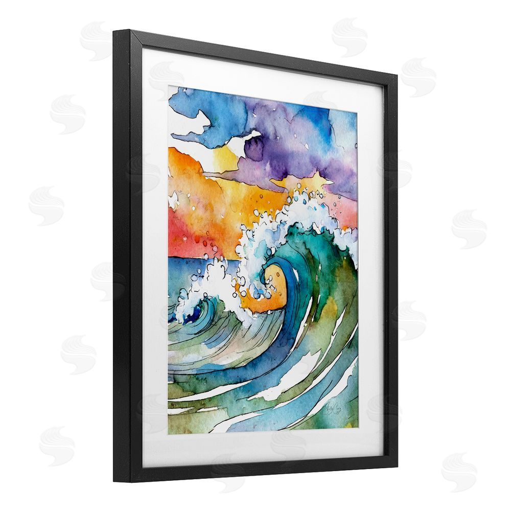Shelly Craig Vibrant Sunrise Surf Black Framed Print Under Glass Wall Art