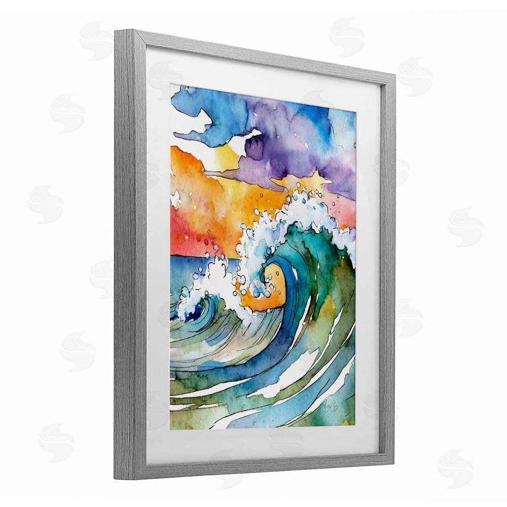 Shelly Craig Vibrant Sunrise Surf Gray Framed Print Under Glass Wall Art