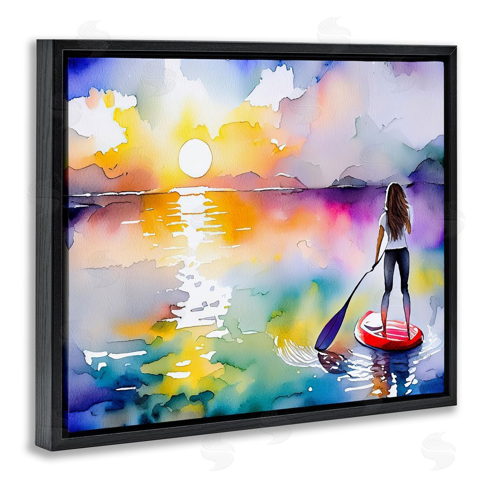 Shelly Craig Sunset Paddle Drift Black Floating Frame Canvas Wall Art Print