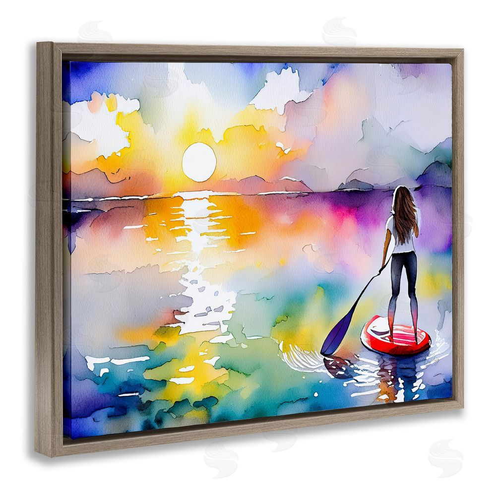 Shelly Craig Sunset Paddle Drift Brown Floating Frame Canvas Wall Art Print