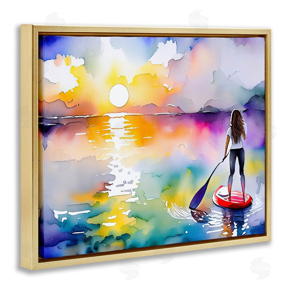 Shelly Craig Sunset Paddle Drift Gold Floating Frame Canvas Wall Art Print