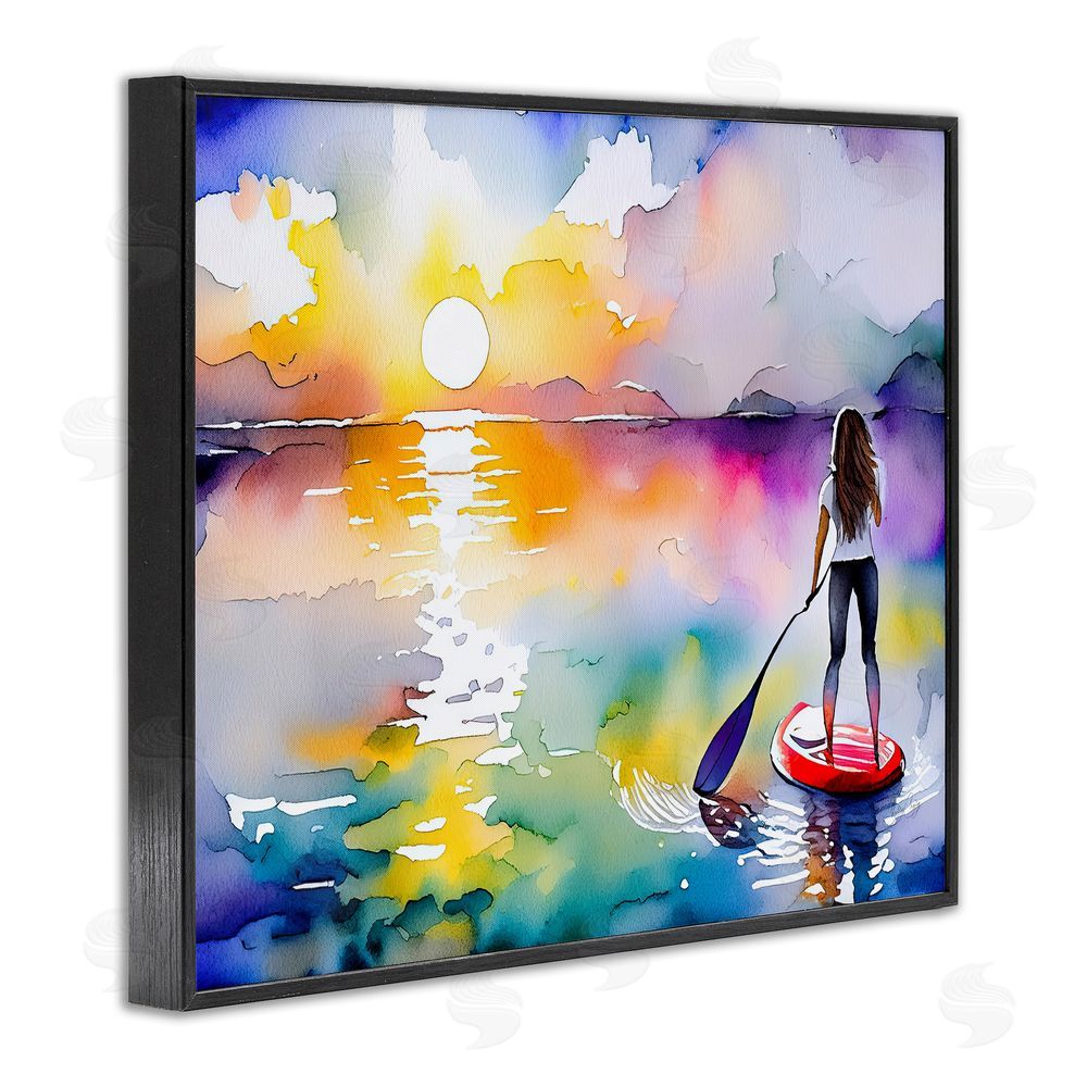 Shelly Craig Sunset Paddle Drift Black Framed Giclee Wall Art Print