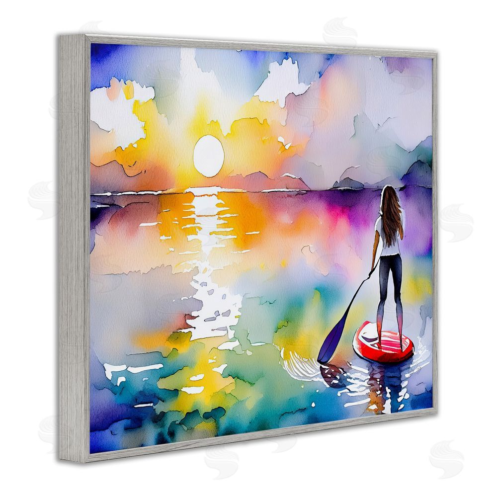 Shelly Craig Sunset Paddle Drift Gray Framed Giclee Wall Art Print