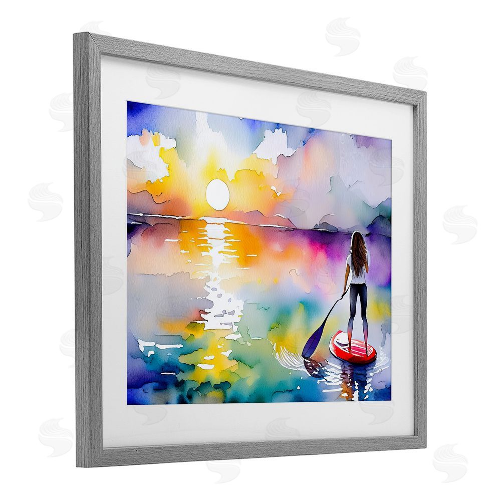 Shelly Craig Sunset Paddle Drift Gray Framed Print Under Glass Wall Art