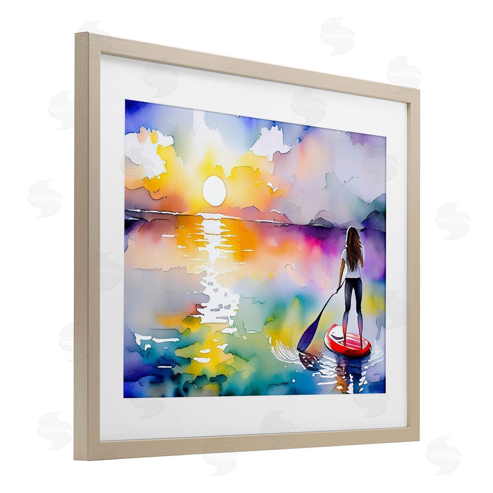 Shelly Craig Sunset Paddle Drift Brown Framed Print Under Glass Wall Art