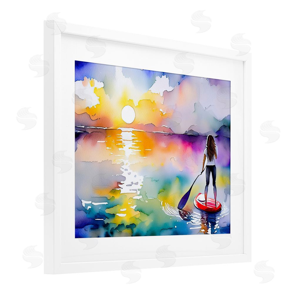 Shelly Craig Sunset Paddle Drift White Framed Print Under Glass Wall Art