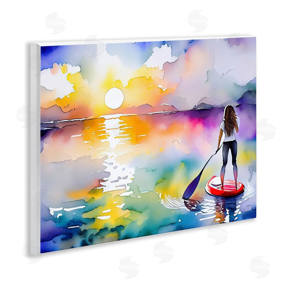 Shelly Craig Sunset Paddle Drift Wooden Wall Plaque Art Print