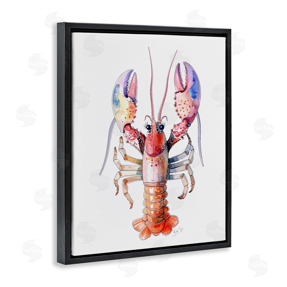 Shelly Craig Coral Claw Lobster Black Floating Frame Canvas Wall Art Print