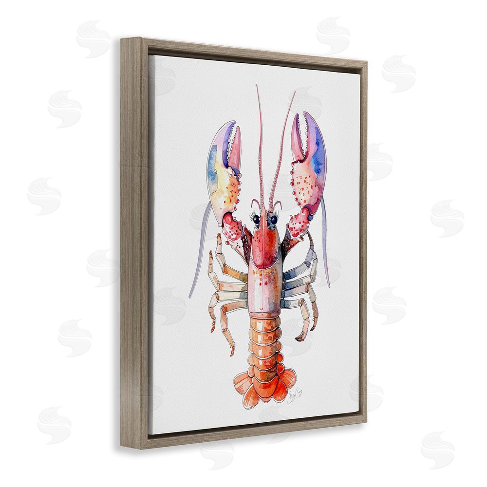 Shelly Craig Coral Claw Lobster Brown Floating Frame Canvas Wall Art Print