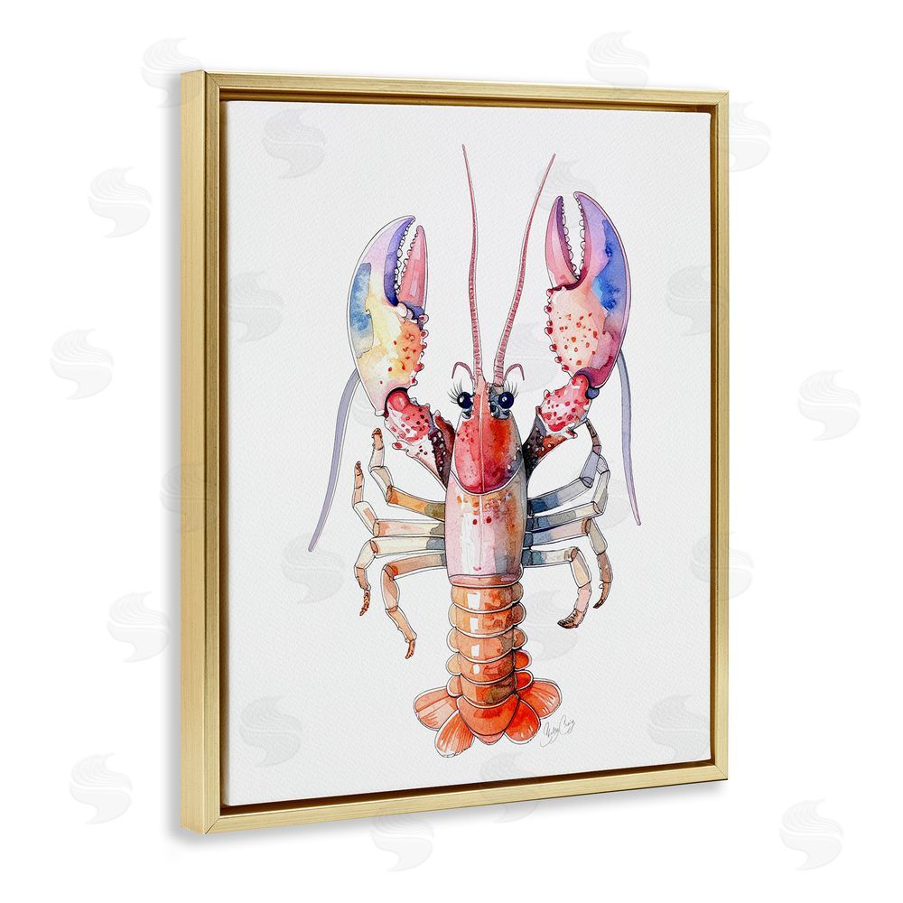 Shelly Craig Coral Claw Lobster Gold Floating Frame Canvas Wall Art Print