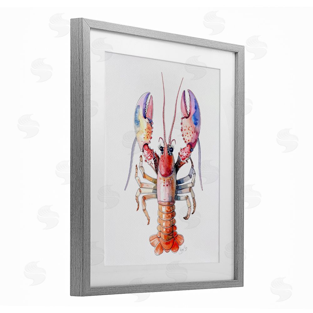 Shelly Craig Coral Claw Lobster Gray Framed Print Under Glass Wall Art