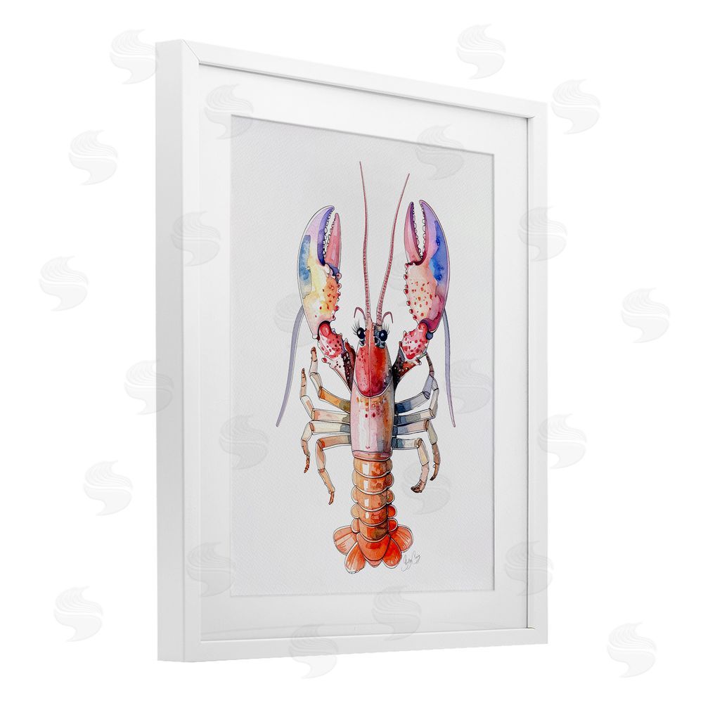 Shelly Craig Coral Claw Lobster White Framed Print Under Glass Wall Art