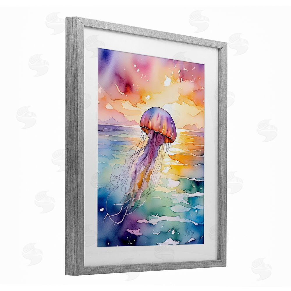 Shelly Craig Celestial Drift Jellyfish Gray Framed Print Under Glass Wall Art
