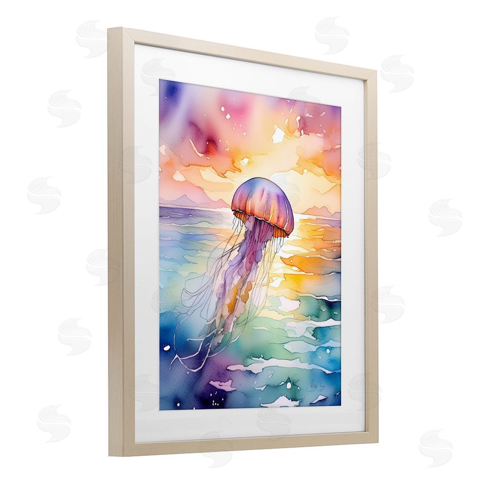 Shelly Craig Celestial Drift Jellyfish Brown Framed Print Under Glass Wall Art