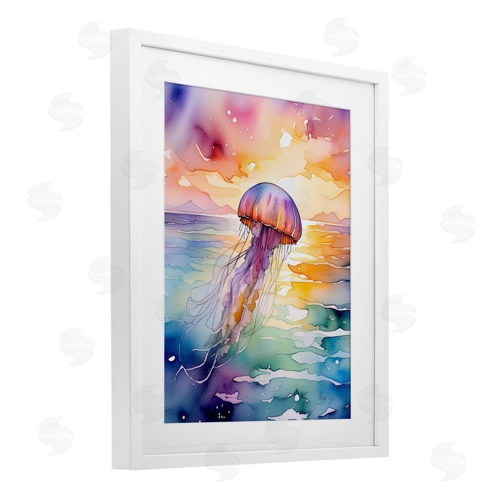 Shelly Craig Celestial Drift Jellyfish White Framed Print Under Glass Wall Art