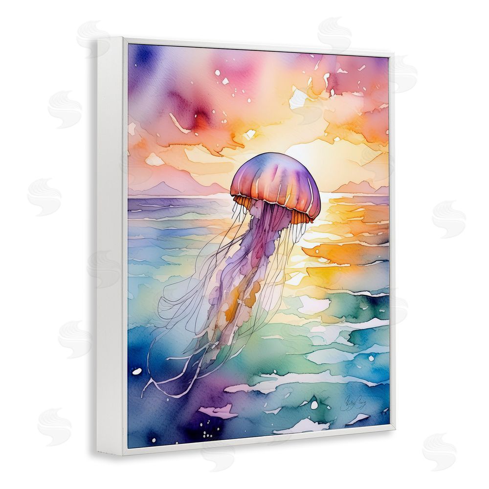 Shelly Craig Celestial Drift Jellyfish White Framed Giclee Wall Art Print