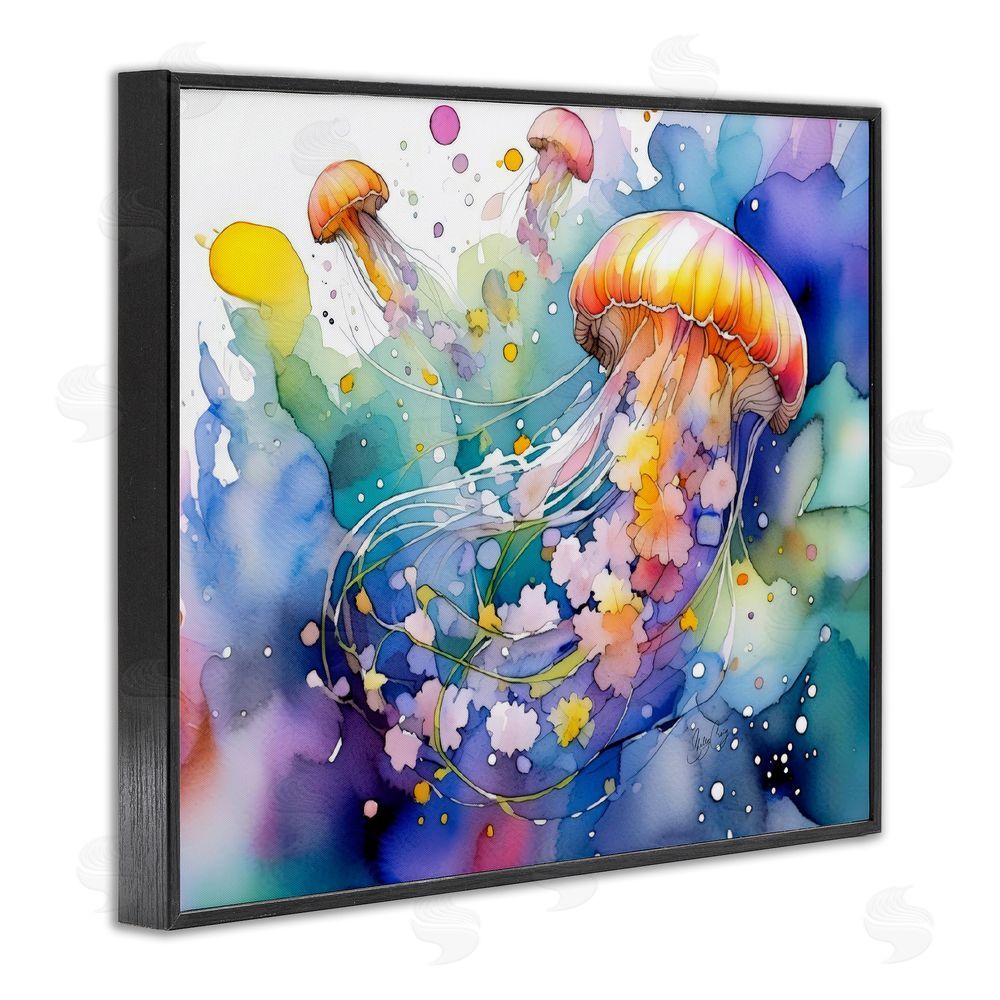 Shelly Craig Neon Jellyfish Underwater Black Framed Giclee Wall Art Print