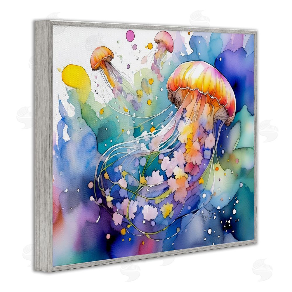 Shelly Craig Neon Jellyfish Underwater Gray Framed Giclee Wall Art Print