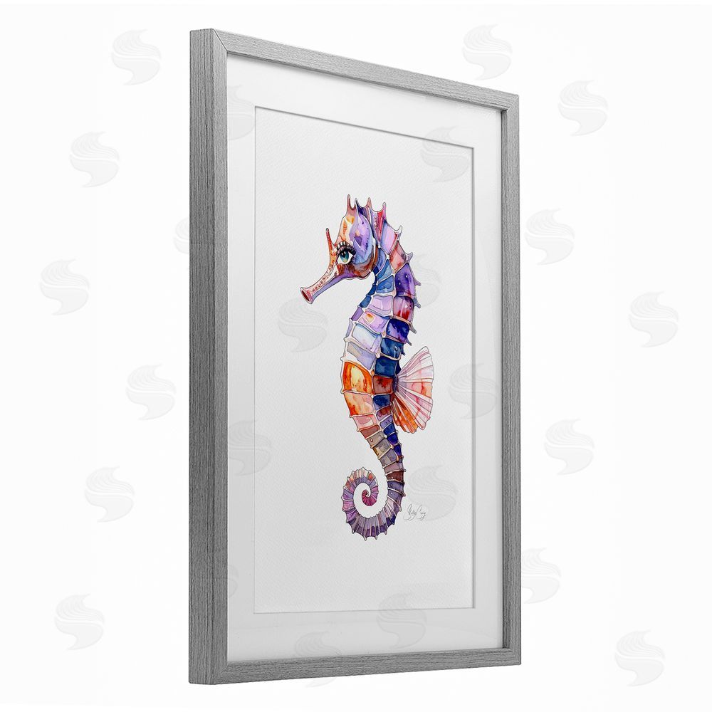 Shelly Craig Sea Whisper Seahorse Gray Framed Print Under Glass Wall Art