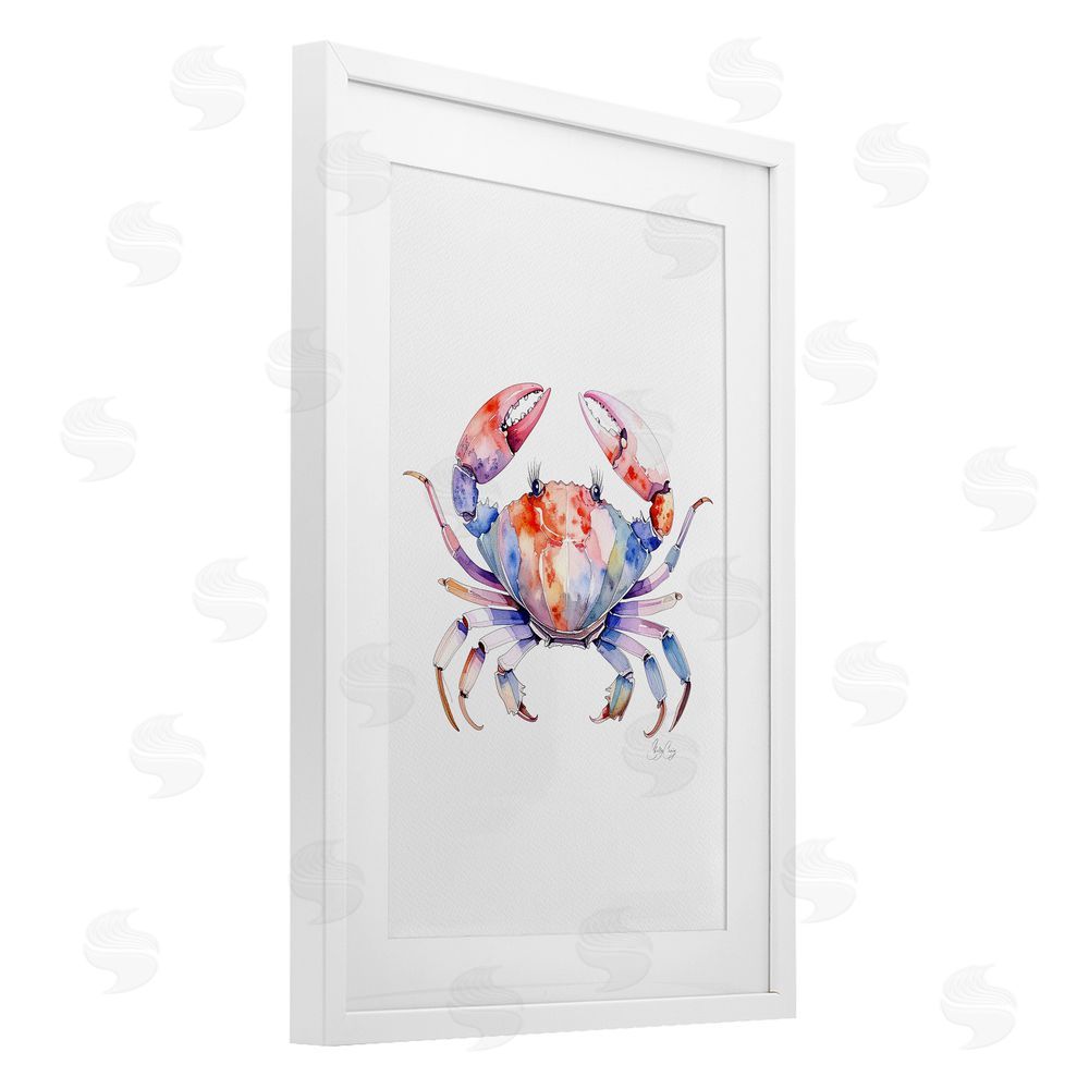 Shelly Craig Tide Dancer Crab White Framed Print Under Glass Wall Art