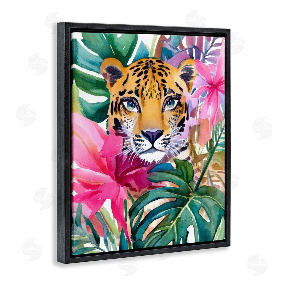 Shelly Craig Tropical Tiger Peeking Black Floating Frame Canvas Wall Art Print