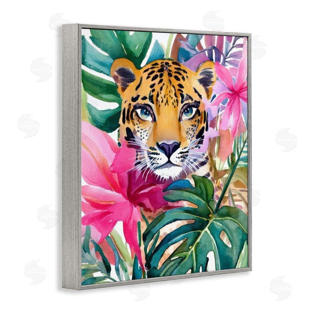 Shelly Craig Tropical Tiger Peeking Gray Framed Giclee Wall Art Print