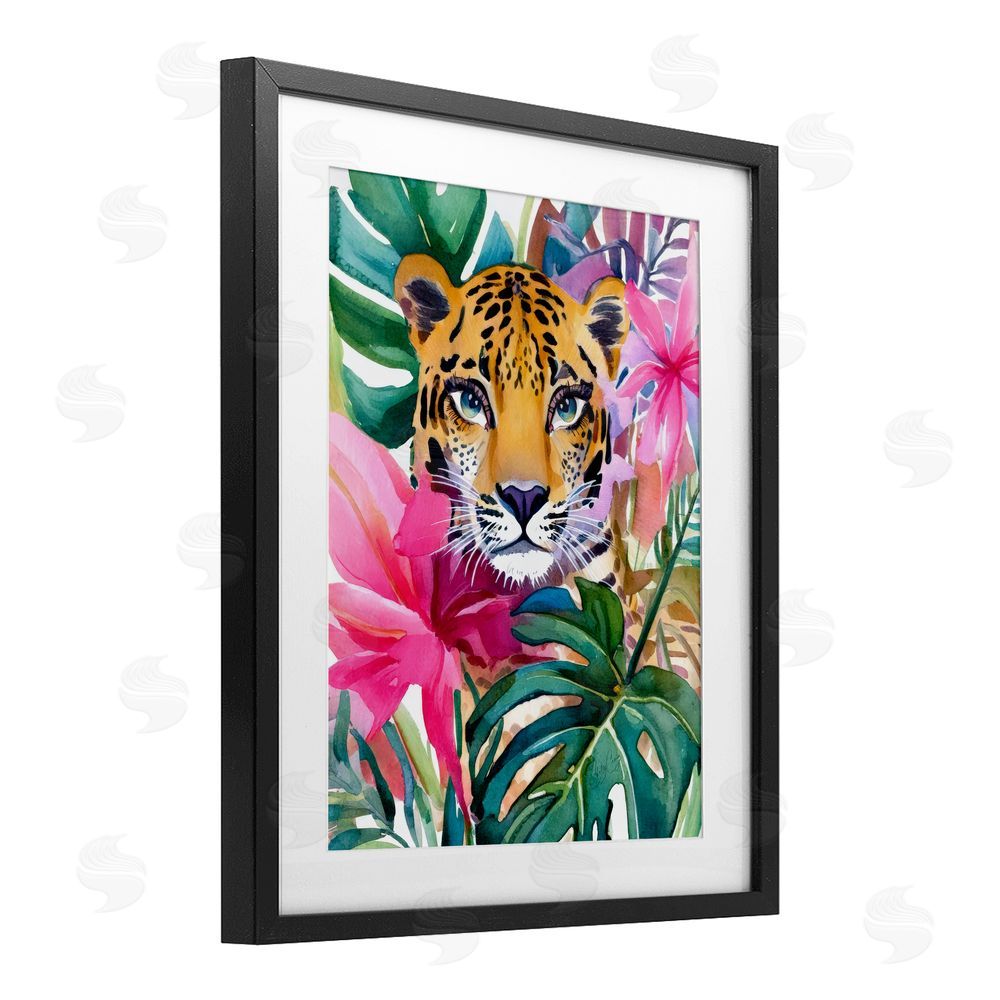 Shelly Craig Tropical Tiger Peeking Black Framed Print Under Glass Wall Art