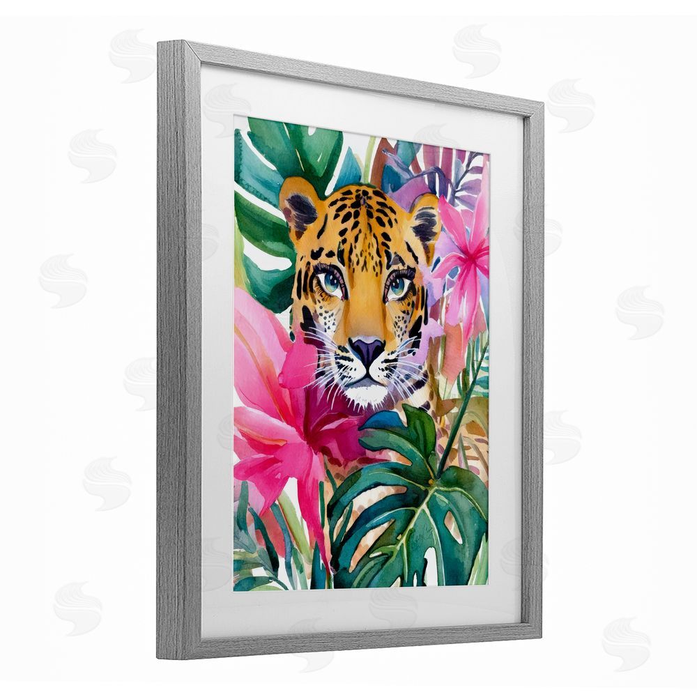 Shelly Craig Tropical Tiger Peeking Gray Framed Print Under Glass Wall Art
