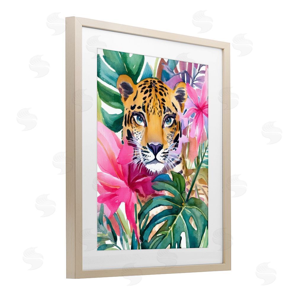 Shelly Craig Tropical Tiger Peeking Brown Framed Print Under Glass Wall Art