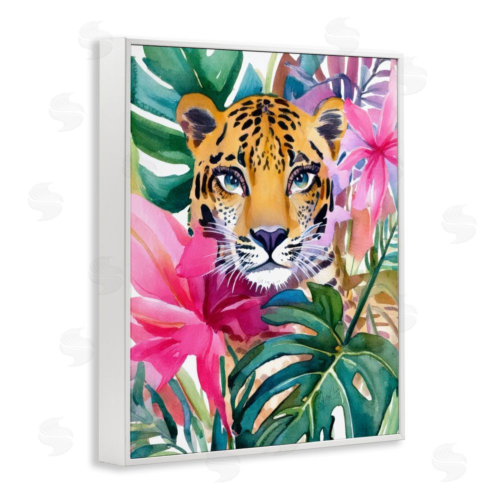 Shelly Craig Tropical Tiger Peeking White Framed Giclee Wall Art Print