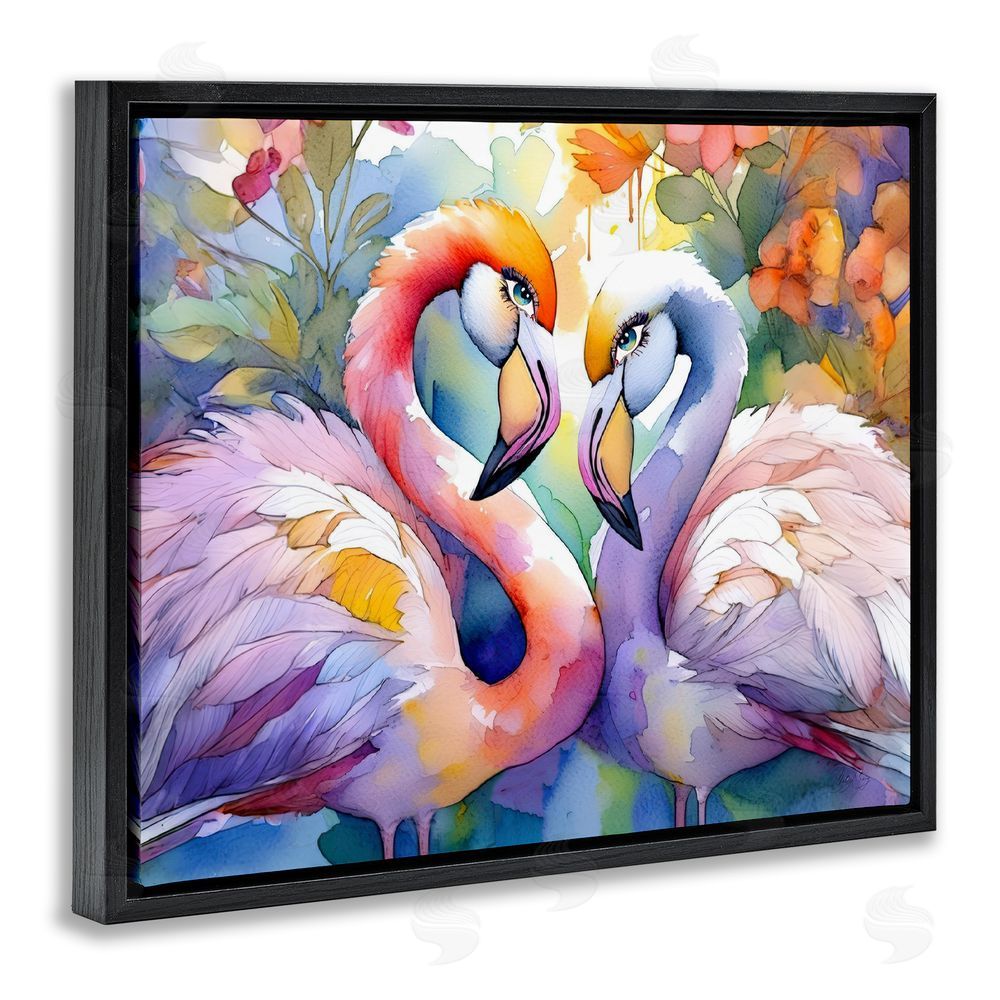 Shelly Craig Flamingo Love Pair Black Floating Frame Canvas Wall Art Print