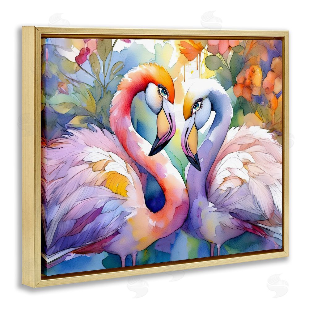 Shelly Craig Flamingo Love Pair Gold Floating Frame Canvas Wall Art Print
