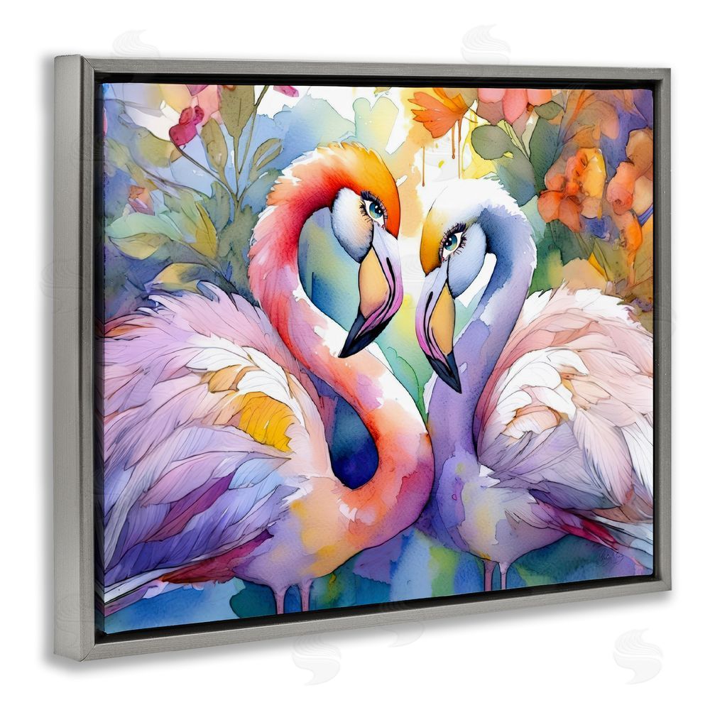 Shelly Craig Flamingo Love Pair Gray Floating Frame Canvas Wall Art Print