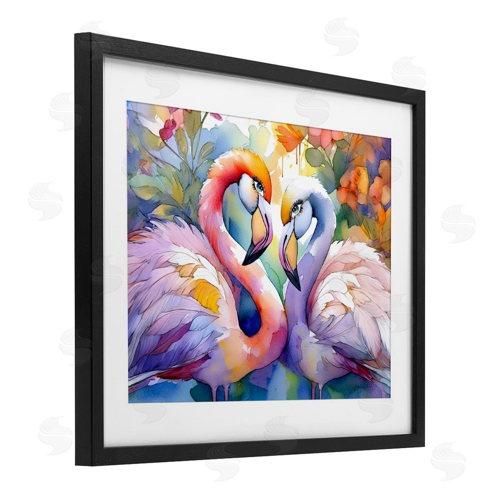 Shelly Craig Flamingo Love Pair Black Framed Print Under Glass Wall Art