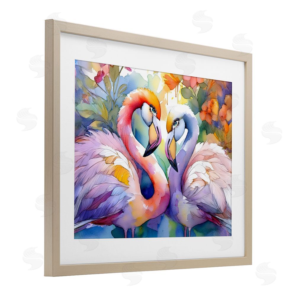 Shelly Craig Flamingo Love Pair Brown Framed Print Under Glass Wall Art