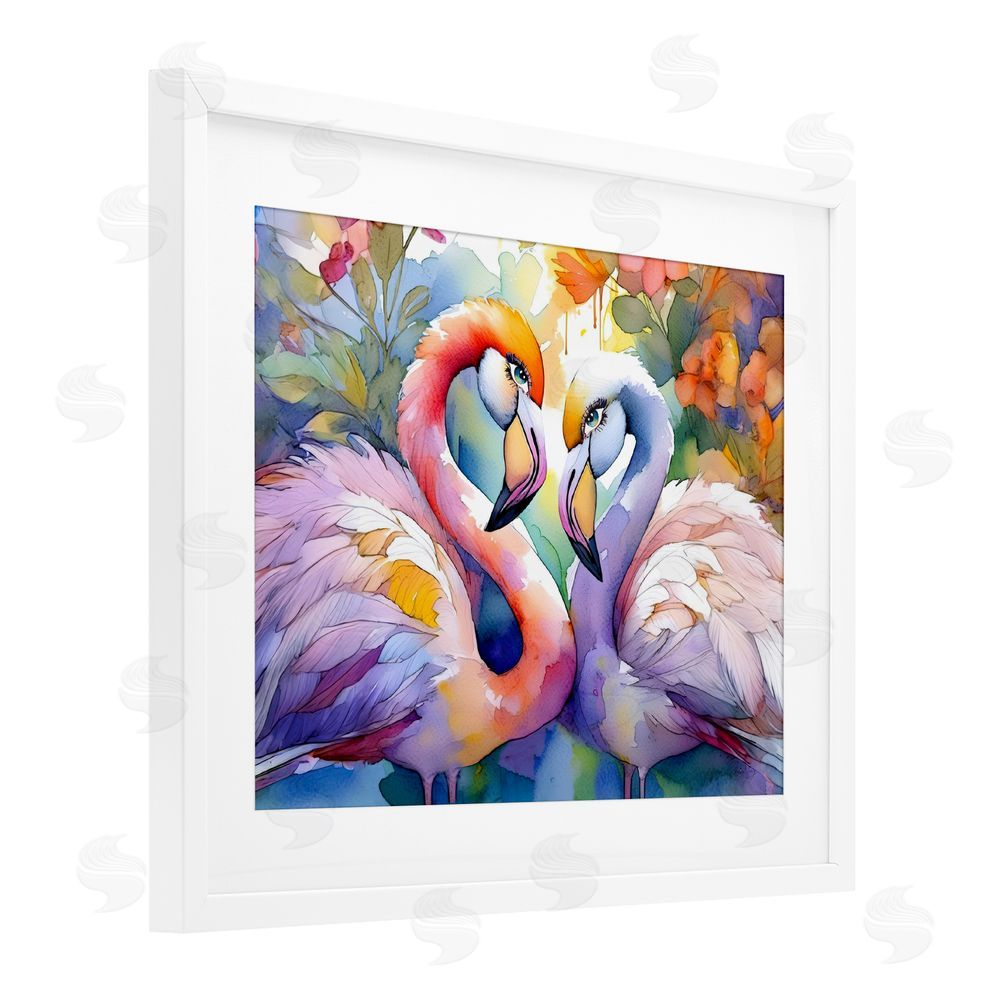 Shelly Craig Flamingo Love Pair White Framed Print Under Glass Wall Art