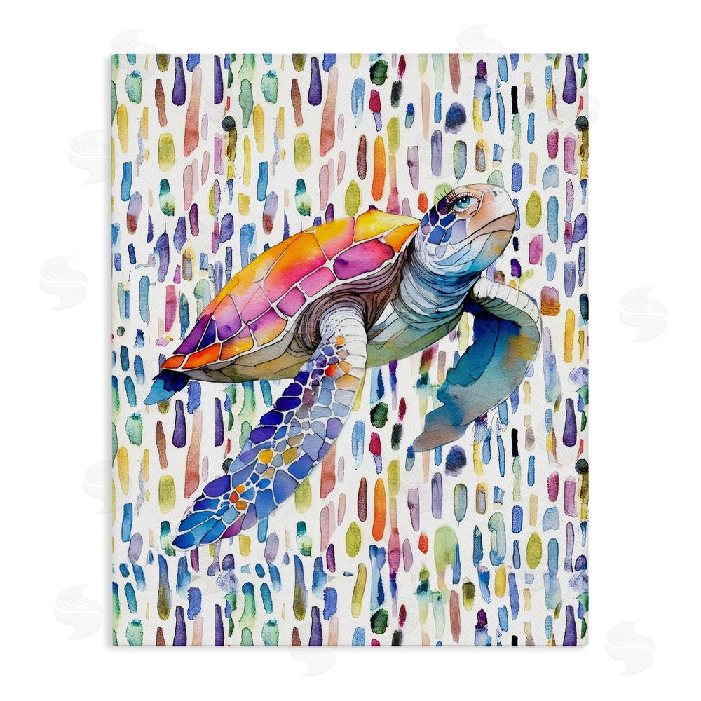 Shelly Craig Turtle on Colorful Dots Stretched Canvas Wall Art Print
