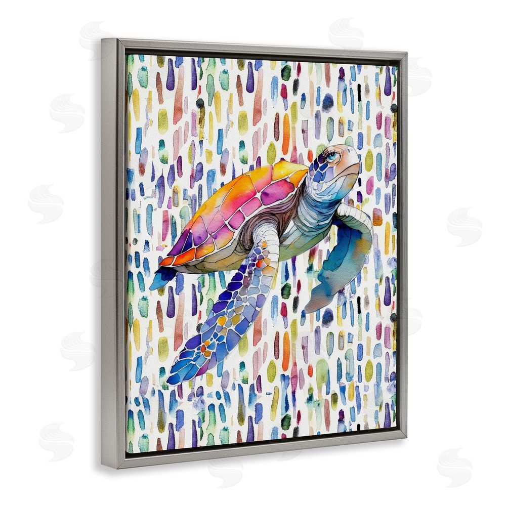 Shelly Craig Turtle on Colorful Dots Gray Floating Frame Canvas Wall Art Print