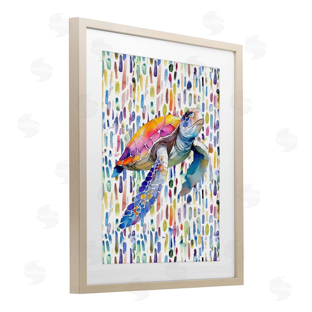 Shelly Craig Turtle on Colorful Dots Brown Framed Print Under Glass Wall Art