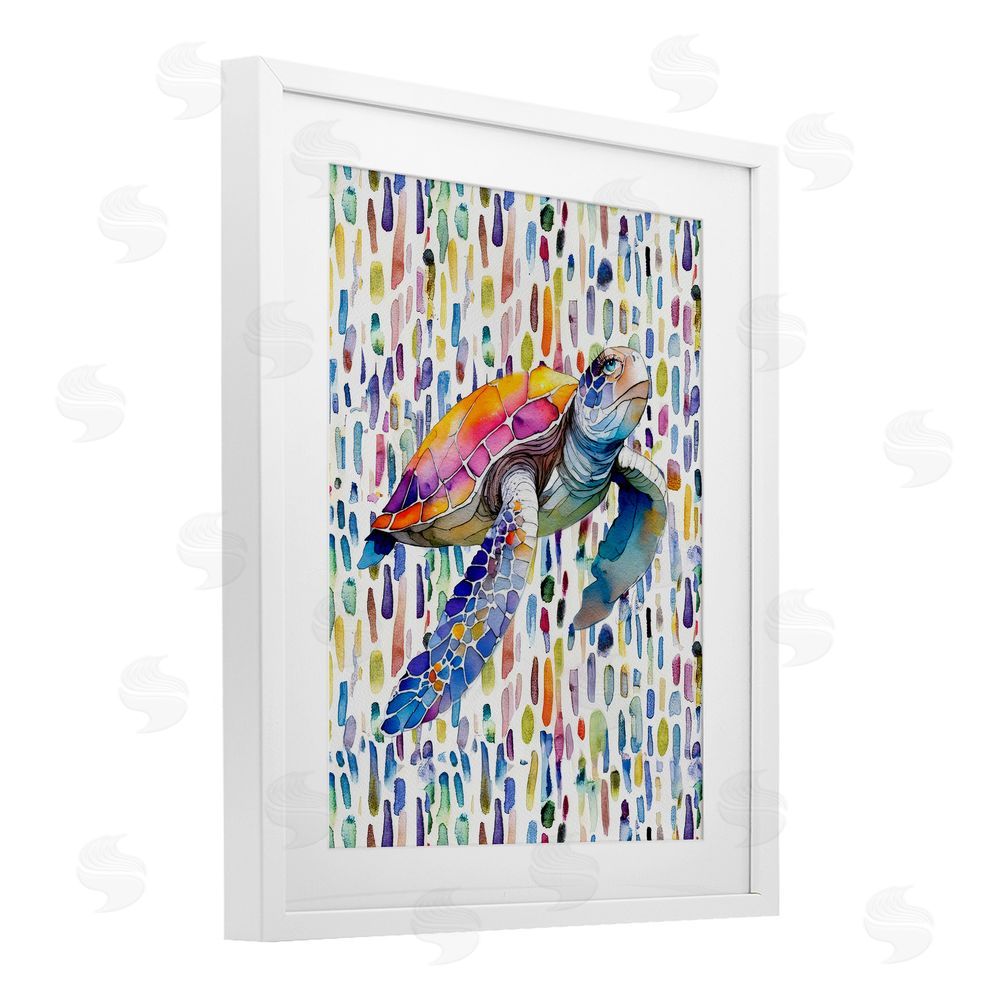 Shelly Craig Turtle on Colorful Dots White Framed Print Under Glass Wall Art
