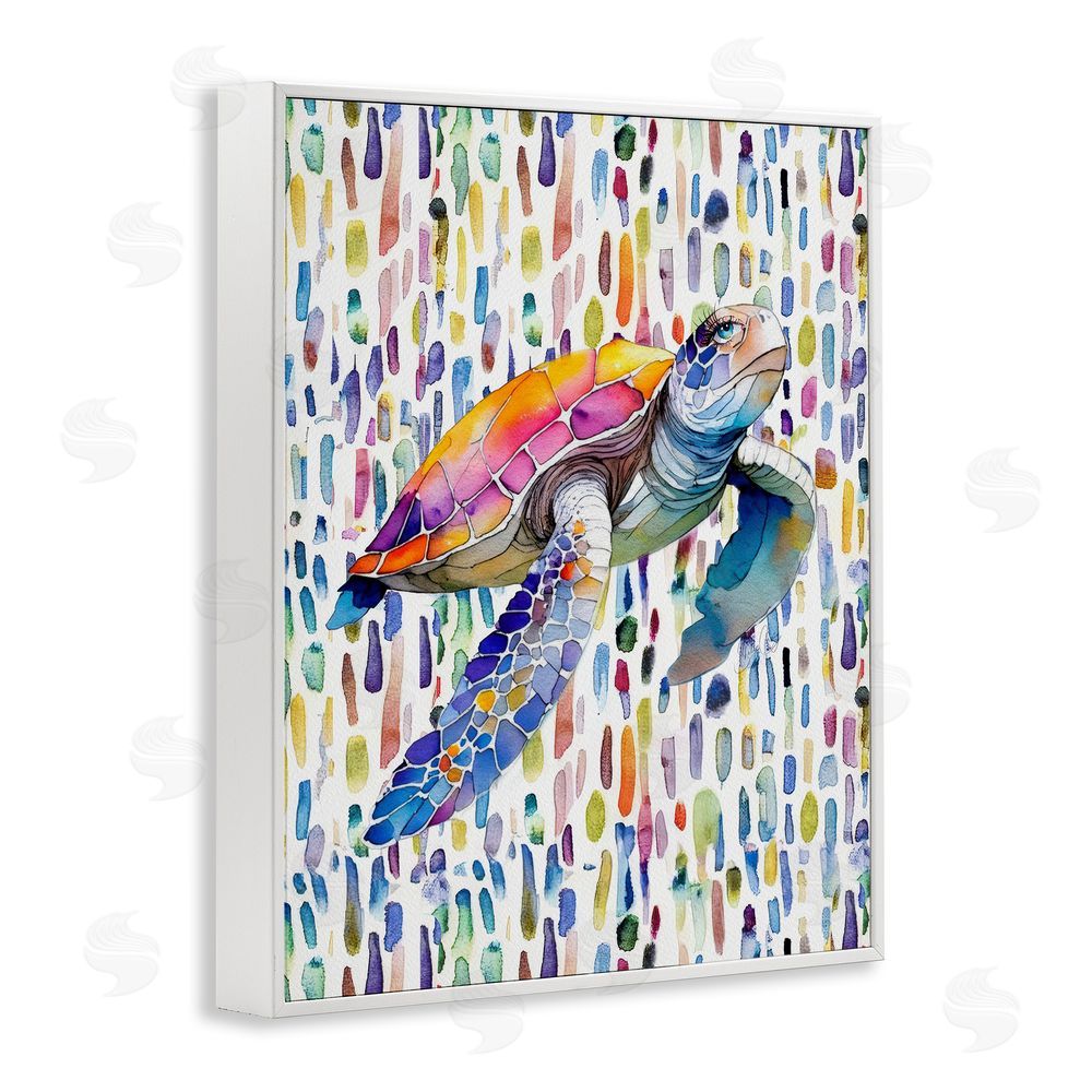 Shelly Craig Turtle on Colorful Dots White Framed Giclee Wall Art Print