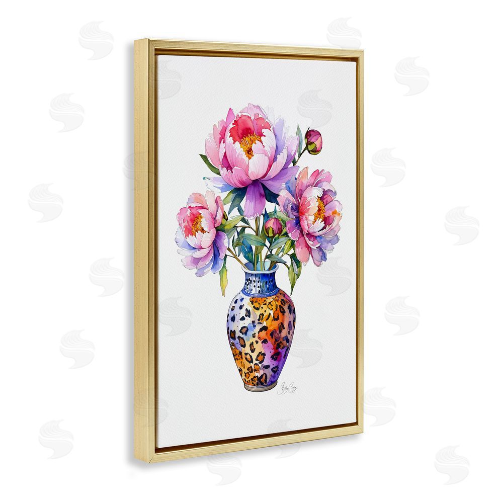 Shelly Craig Fierce Blooms Flower Vase Gold Floating Frame Canvas Wall Art Print