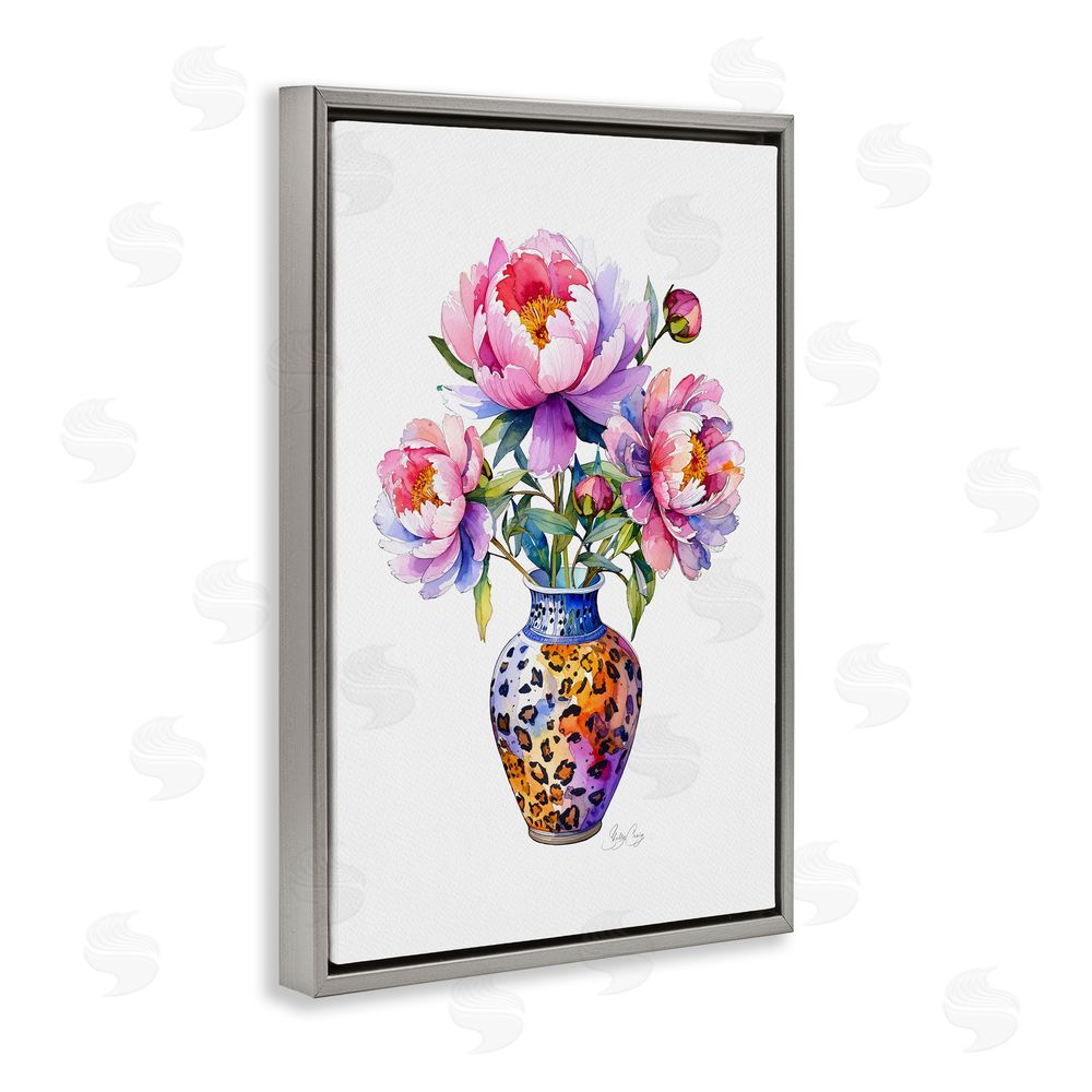 Shelly Craig Fierce Blooms Flower Vase Gray Floating Frame Canvas Wall Art Print