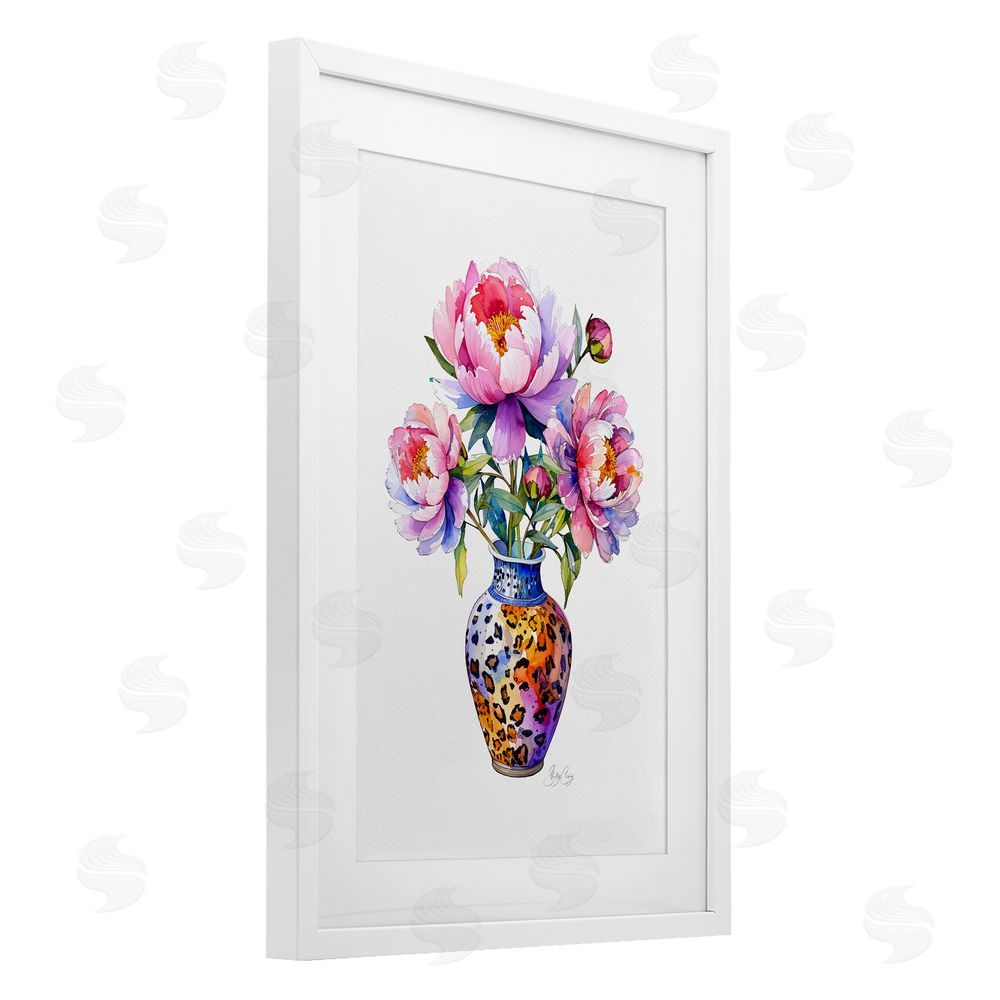 Shelly Craig Fierce Blooms Flower Vase White Framed Print Under Glass Wall Art