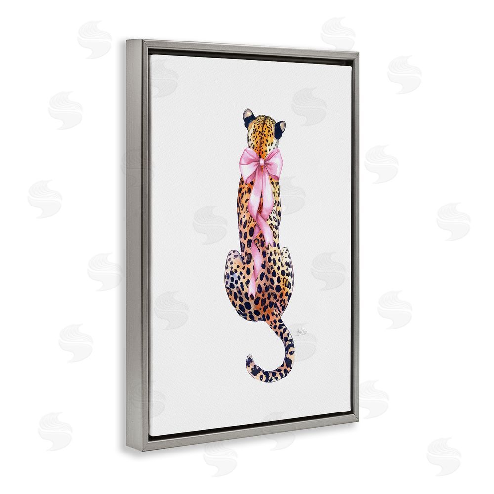 Shelly Craig Poised In Pink Cheetah Gray Floating Frame Canvas Wall Art Print