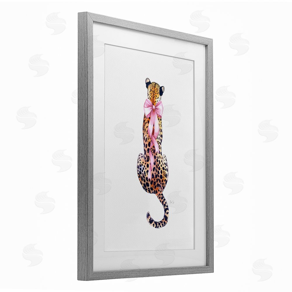 Shelly Craig Poised In Pink Cheetah Gray Framed Print Under Glass Wall Art