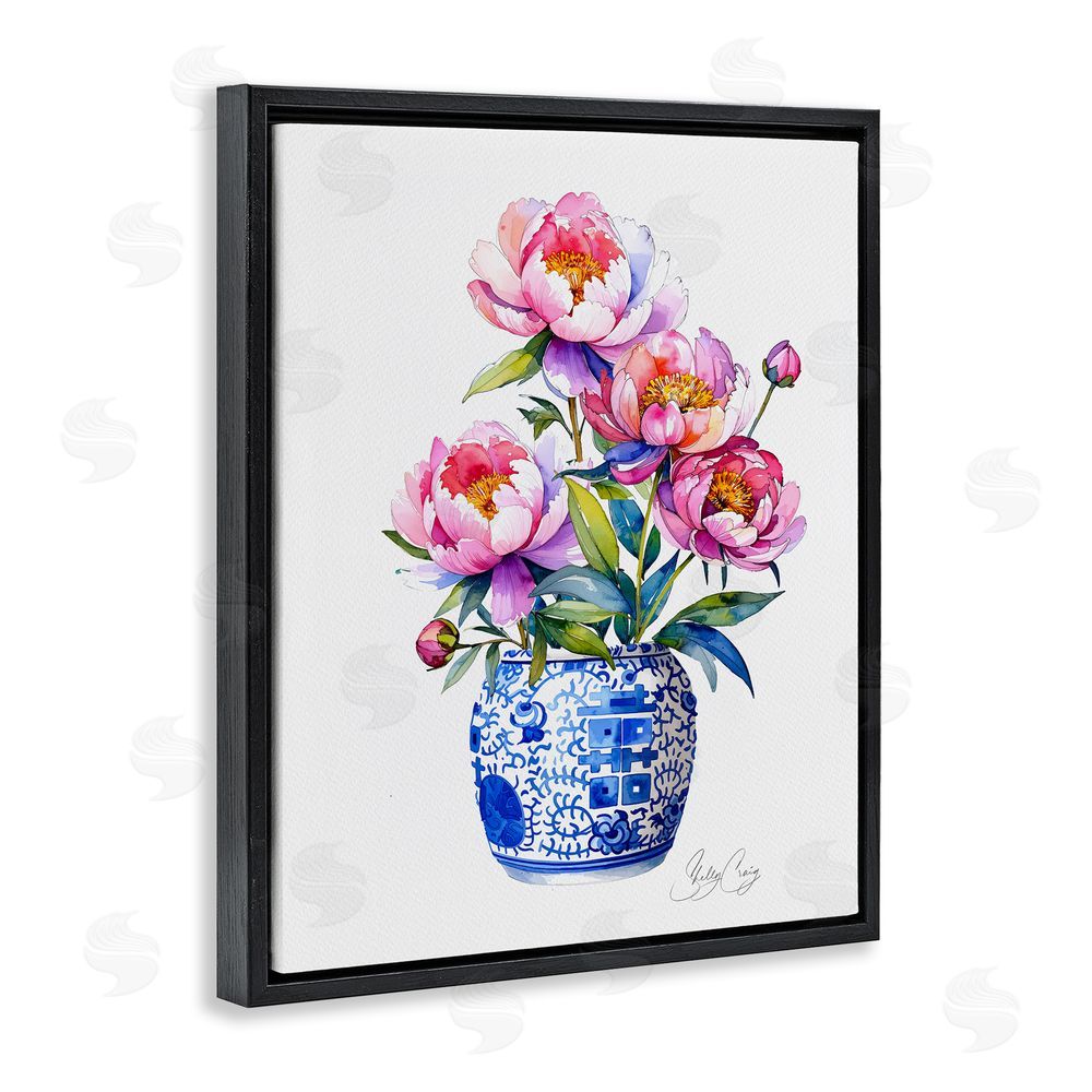 Shelly Craig Blue Dynasty Blooms Black Floating Frame Canvas Wall Art Print