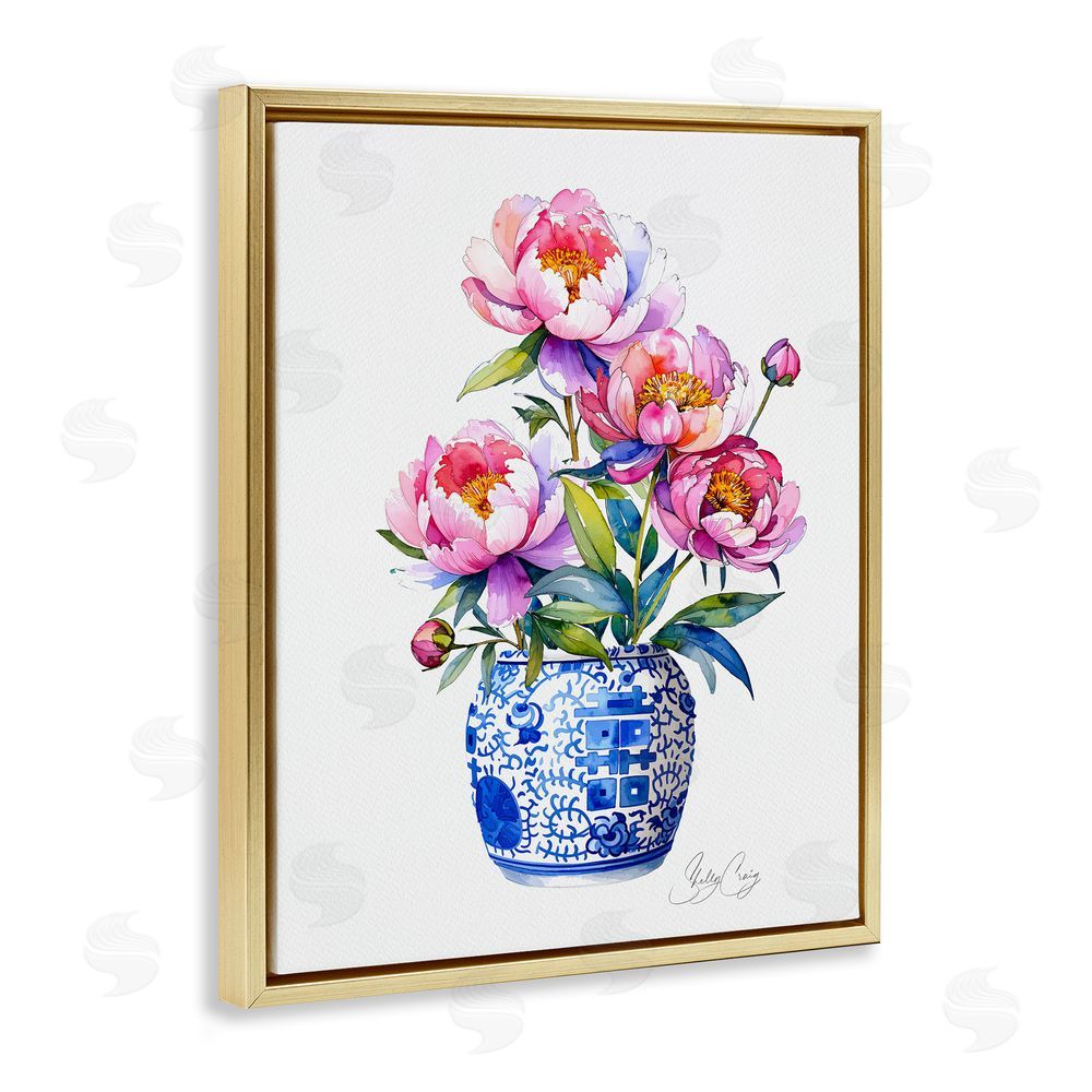 Shelly Craig Blue Dynasty Blooms Gold Floating Frame Canvas Wall Art Print